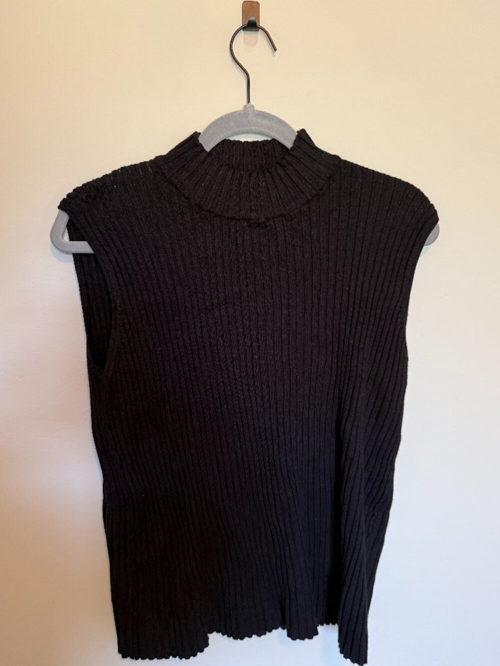 Preston & York Black Ribbed Sleeveless Turtleneck Top XL Women